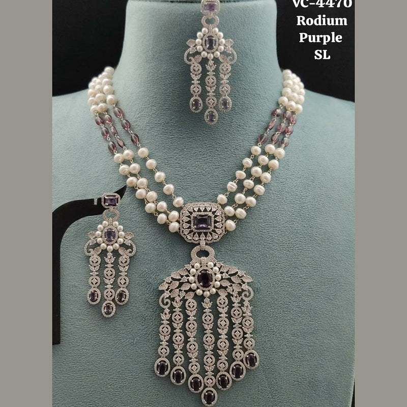 Vivah Creations Silver Plated AD Stone Necklace Set