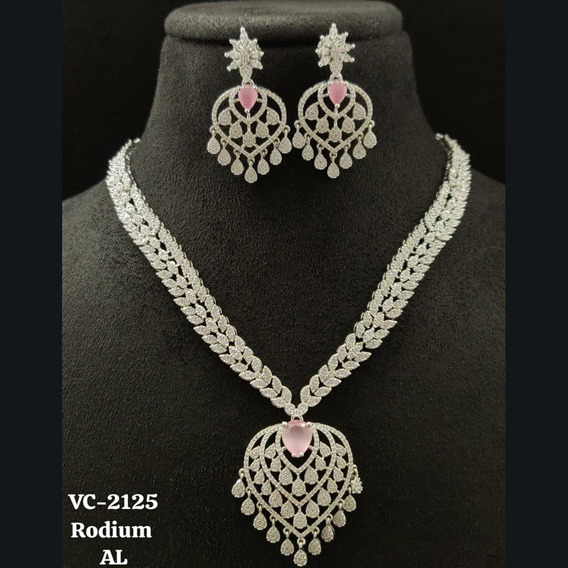 Vivah Creations Silver Plated AD Necklace Set