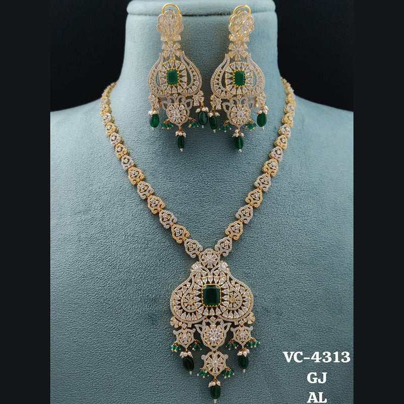 Vivah Creations Silver Plated AD Necklace Set