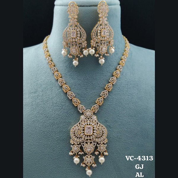 Vivah Creations Silver Plated AD Necklace Set