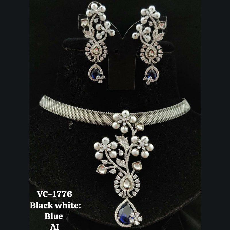 Vivah Creations Silver Plated AD Necklace Set