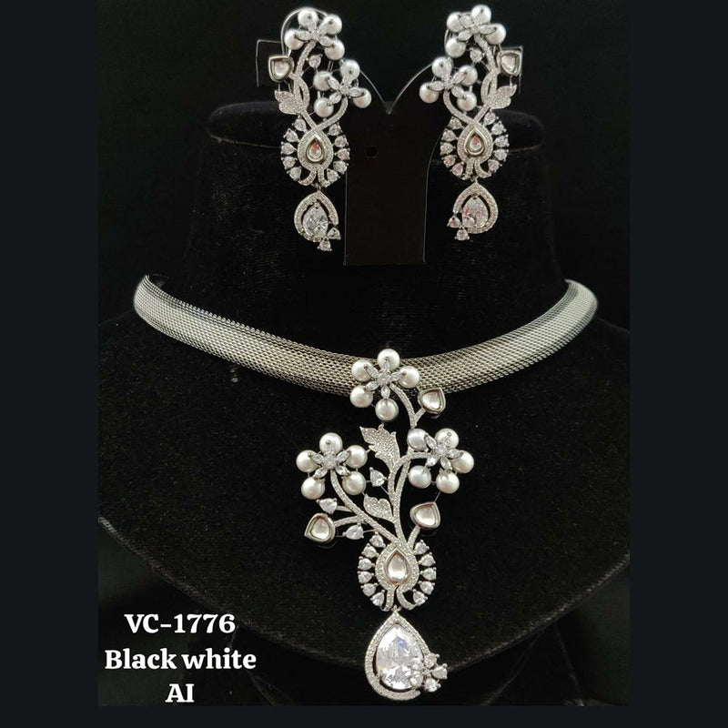 Vivah Creations Silver Plated AD Necklace Set