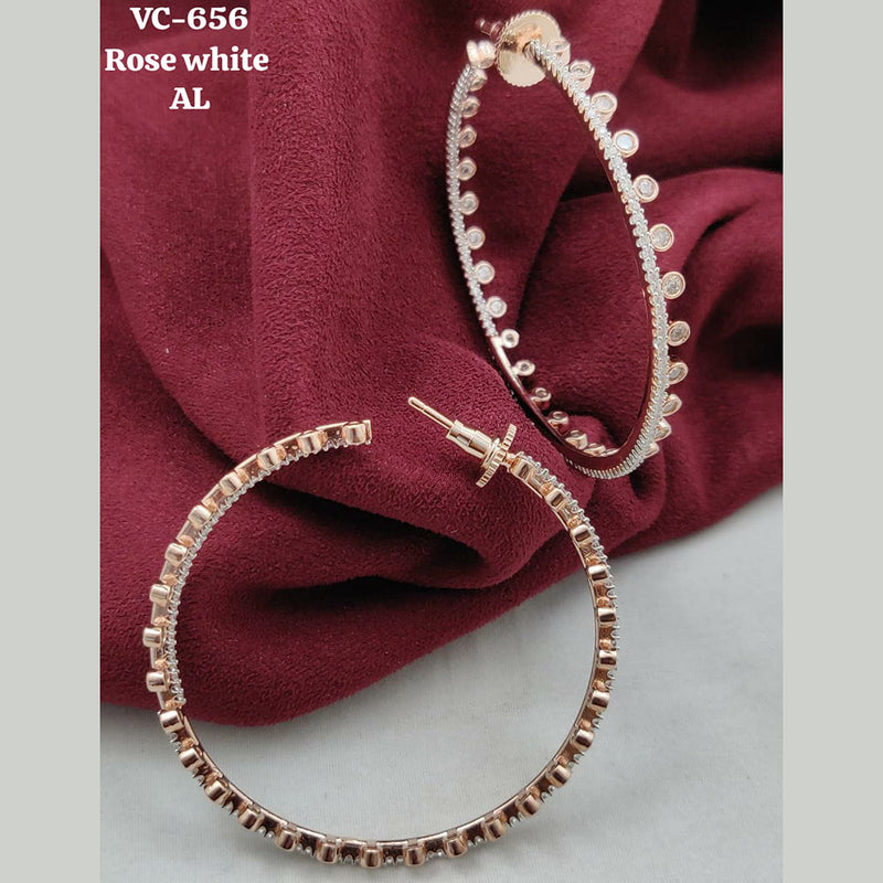 Vivah Creation Rose Gold Plated AD Hoops Earrings