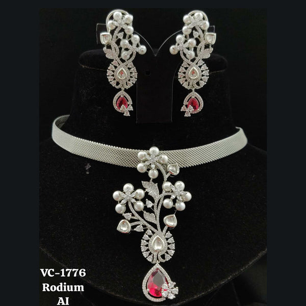 Vivah Creations Silver Plated AD Necklace Set