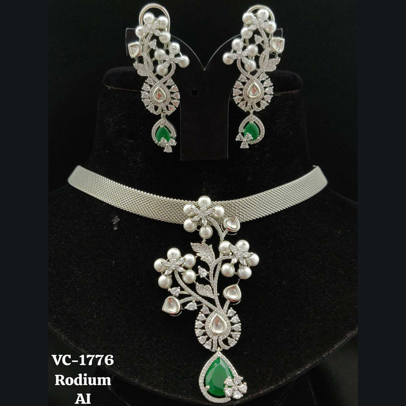 Vivah Creations Silver Plated AD Necklace Set