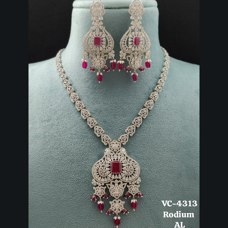 Vivah Creations Silver Plated AD Necklace Set