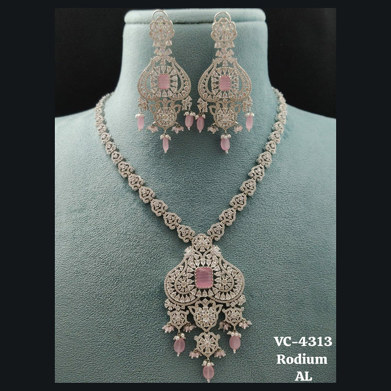 Vivah Creations Silver Plated AD Necklace Set