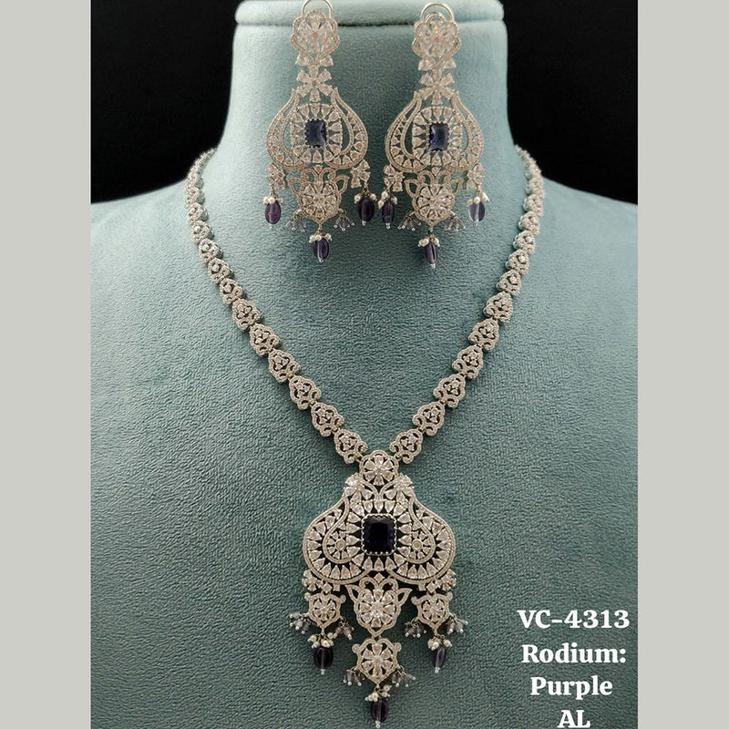 Vivah Creations Silver Plated AD Necklace Set