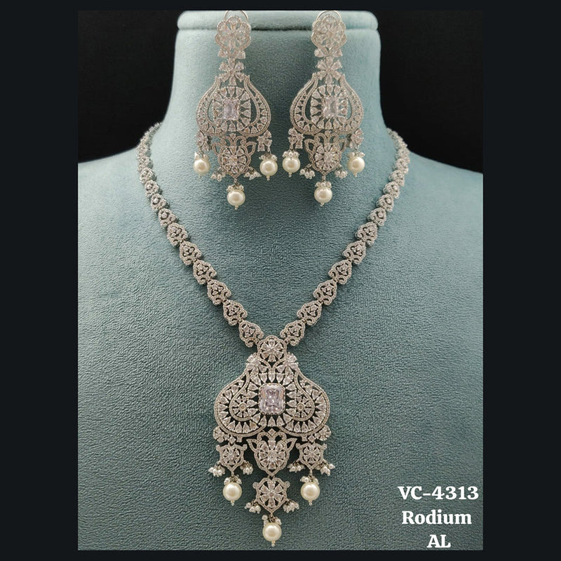 Vivah Creations Silver Plated AD Necklace Set