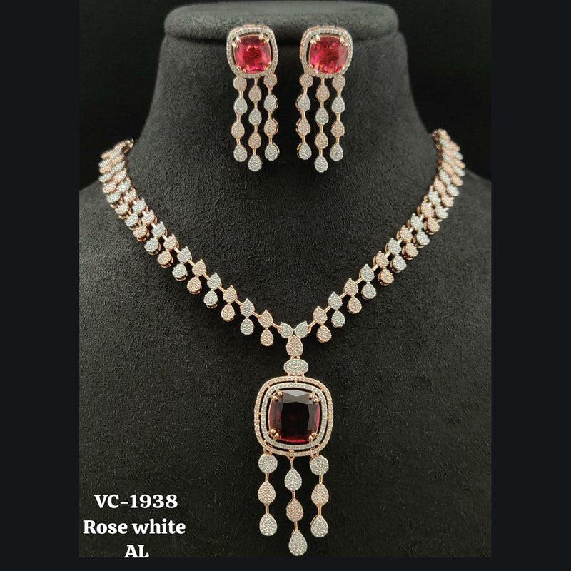 Vivah Creations Rose Gold Plated AD Necklace Set