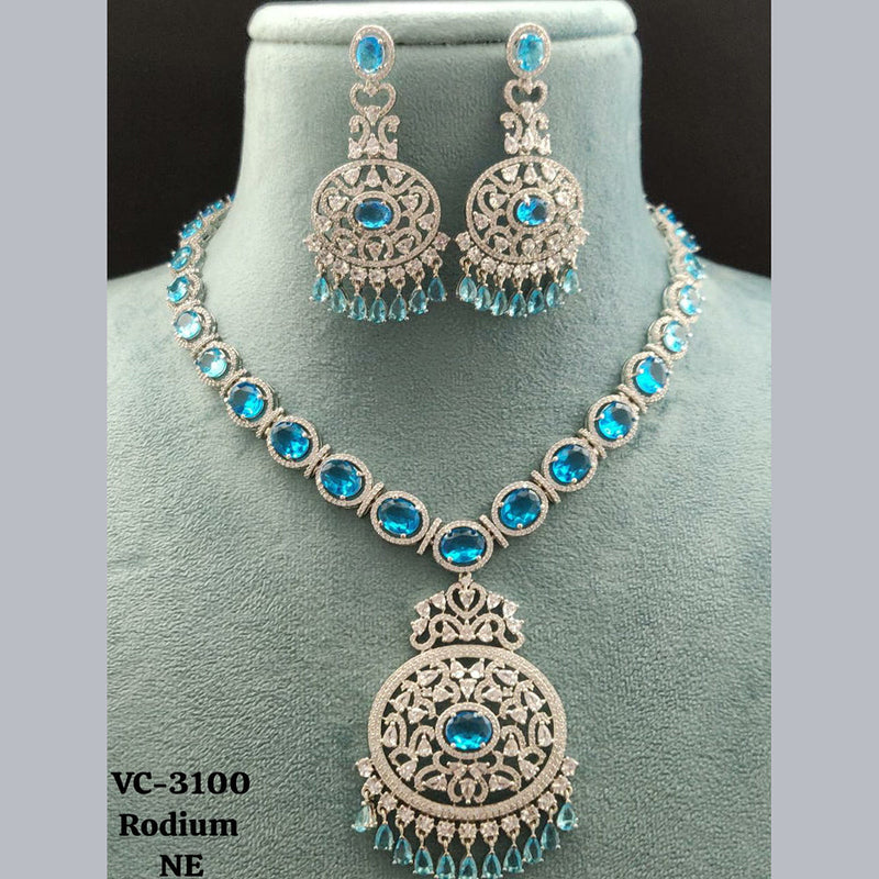 Vivah Creations Silver Plated AD Necklace Set