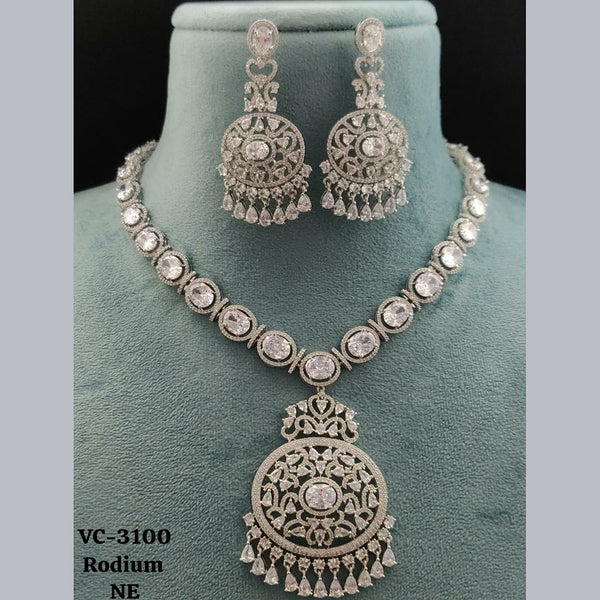 Vivah Creations Silver Plated AD Necklace Set