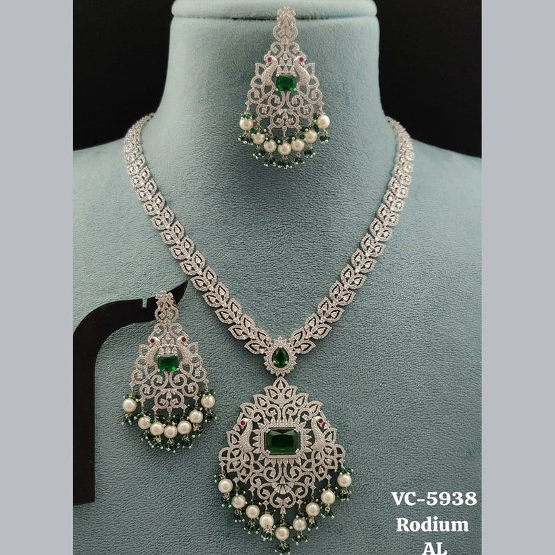 Vivah Creations Silver Plated AD Necklace Set