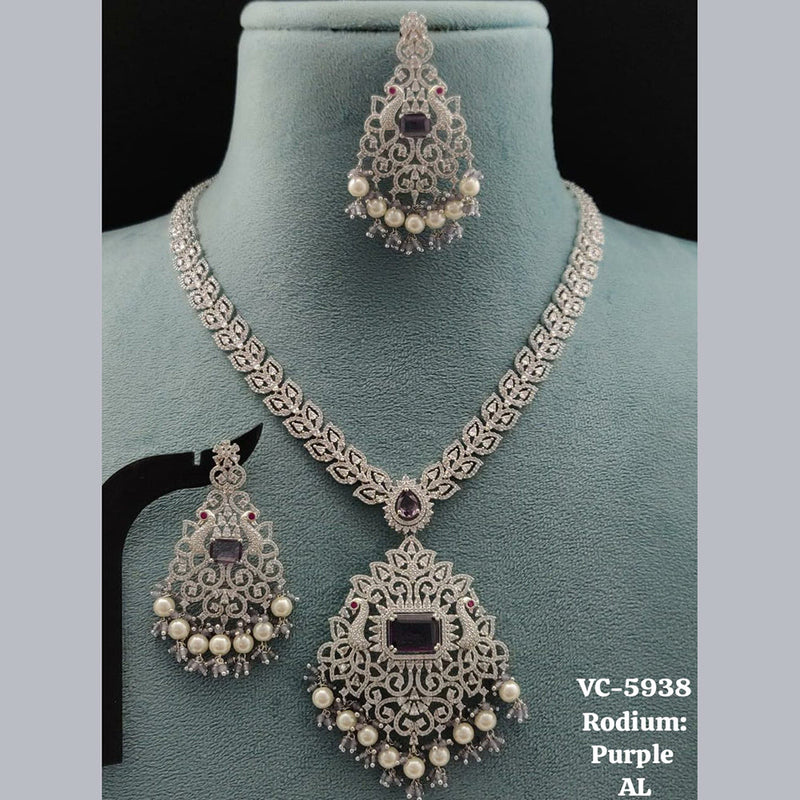 Vivah Creations Silver Plated AD Necklace Set