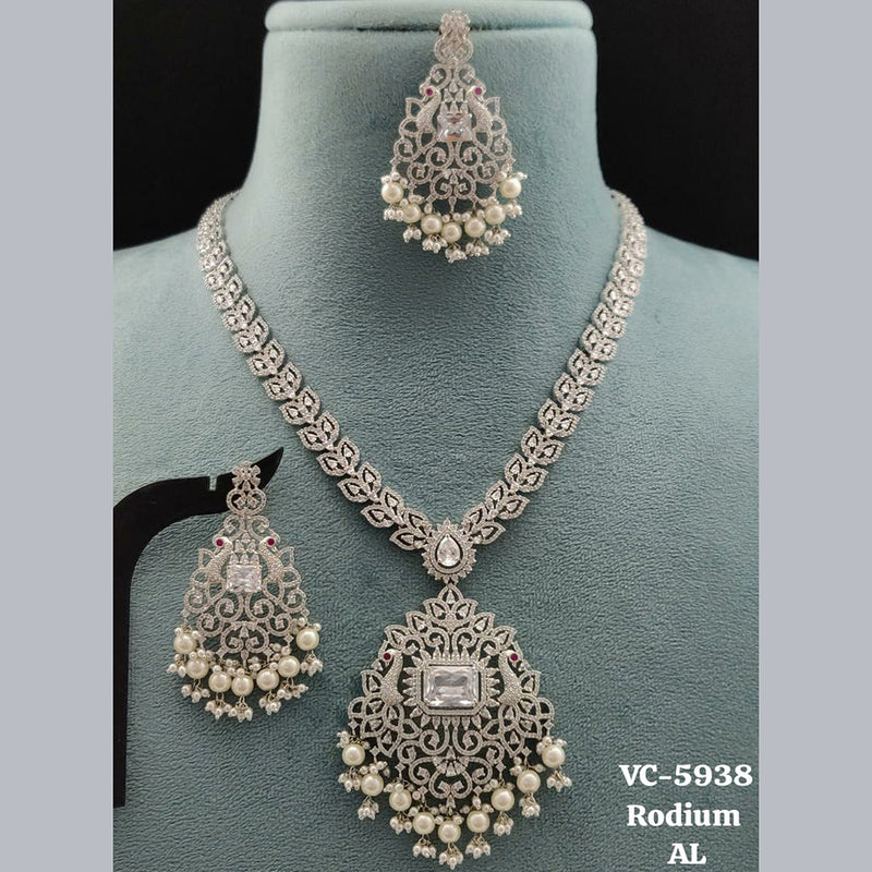 Vivah Creations Silver Plated AD Necklace Set