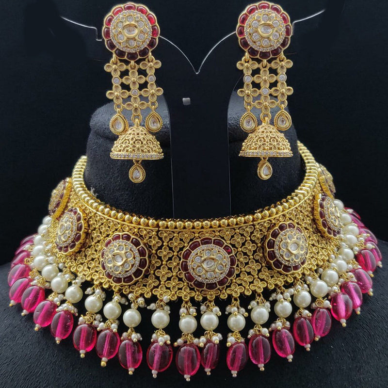 Vivah Creations Gold Plated Pota Stone Choker Necklace Set