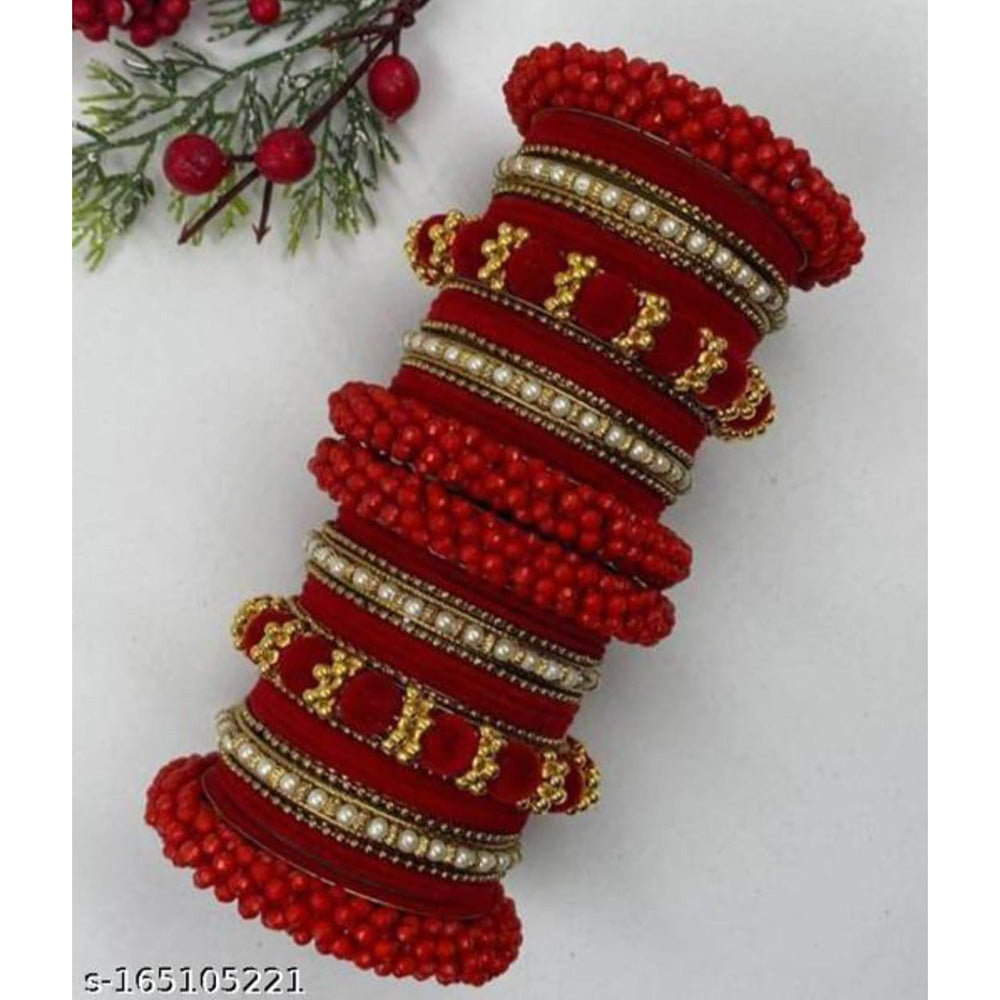 Ravechi Art Gold Plated Velvet Bangles Set