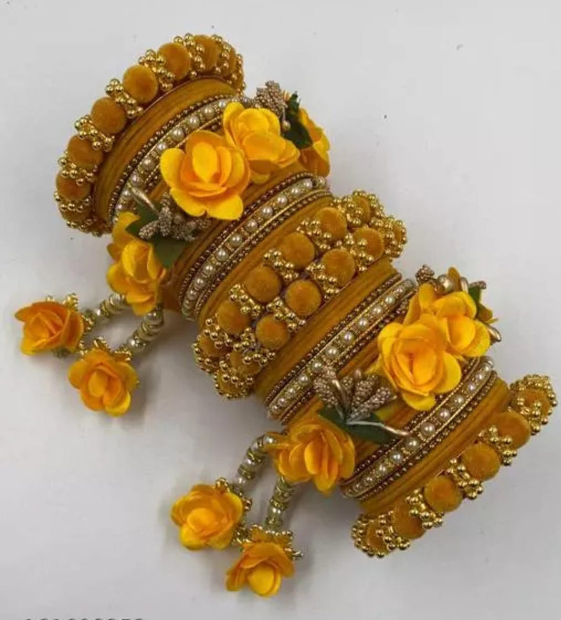 Ravechi Art Gold Plated Velvet Bangles Set