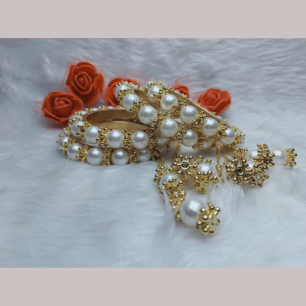 Ravechi Art Gold Plated Pearls Bangles Set