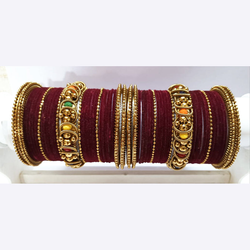 Ravechi Art Gold Plated Velvet Bangles Set
