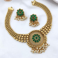 Akruti Collection Gold Plated Pota Stone Necklace Set
