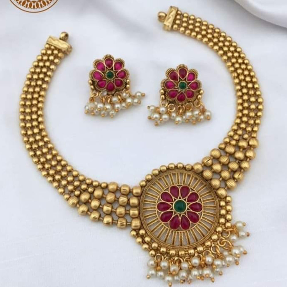 Akruti Collection Gold Plated Pota Stone Necklace Set