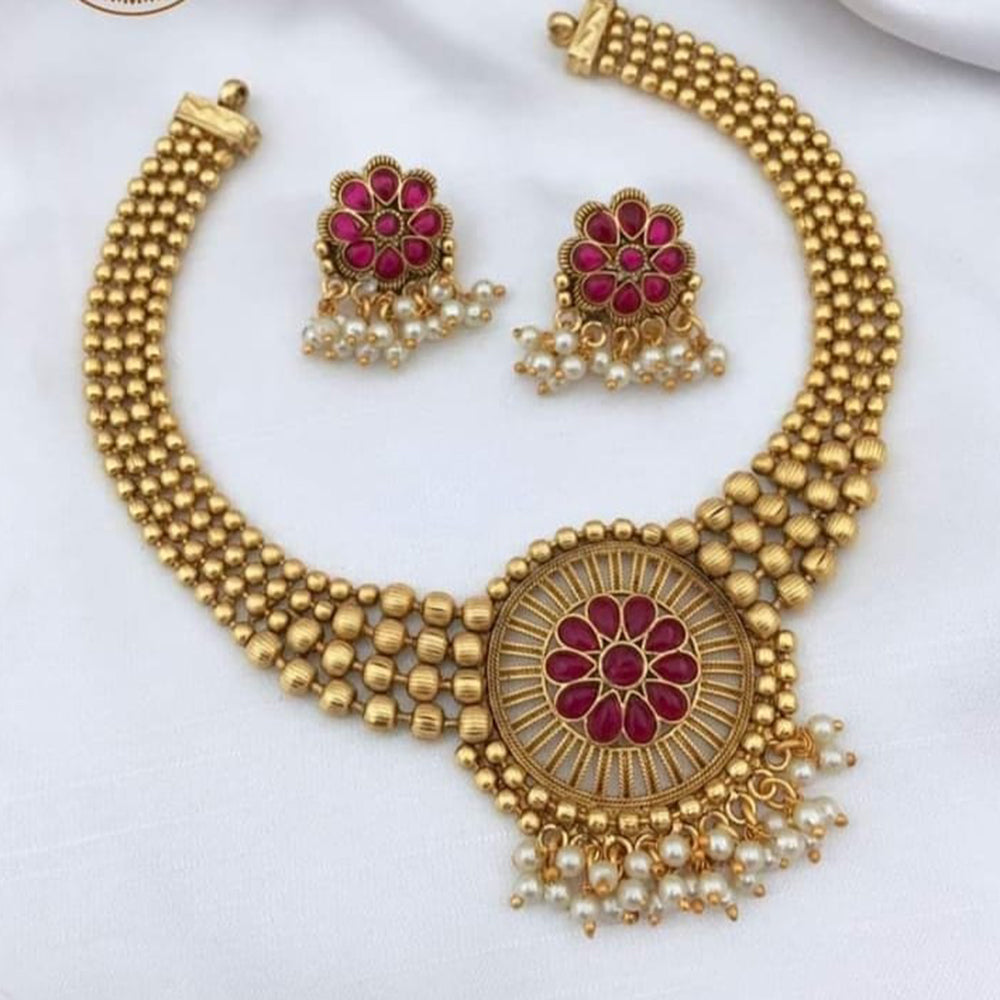 Akruti Collection Gold Plated Pota Stone Necklace Set