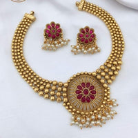 Akruti Collection Gold Plated Pota Stone Necklace Set