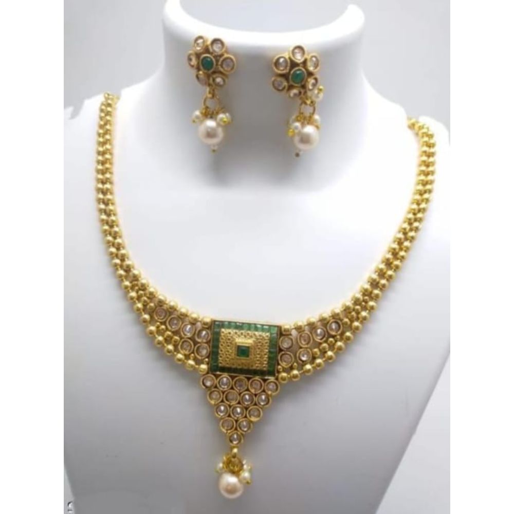 Akruti Collection Gold Plated Pota Stone Necklace Set