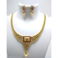 Akruti Collection Gold Plated Pota Stone Necklace Set