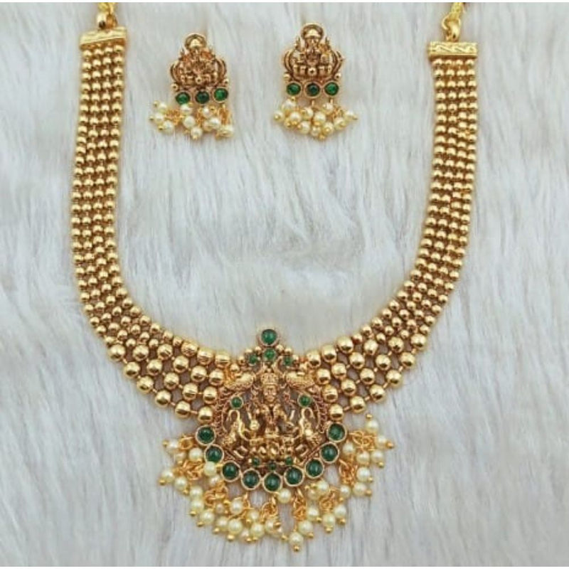 Akruti Collection Gold Plated Pota Stone Temple Necklace Set