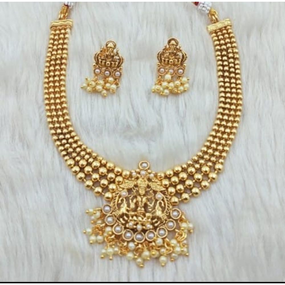 Akruti Collection Gold Plated Pota Stone Temple Necklace Set