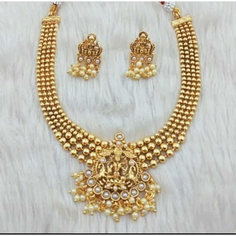 Akruti Collection Gold Plated Pota Stone Temple Necklace Set