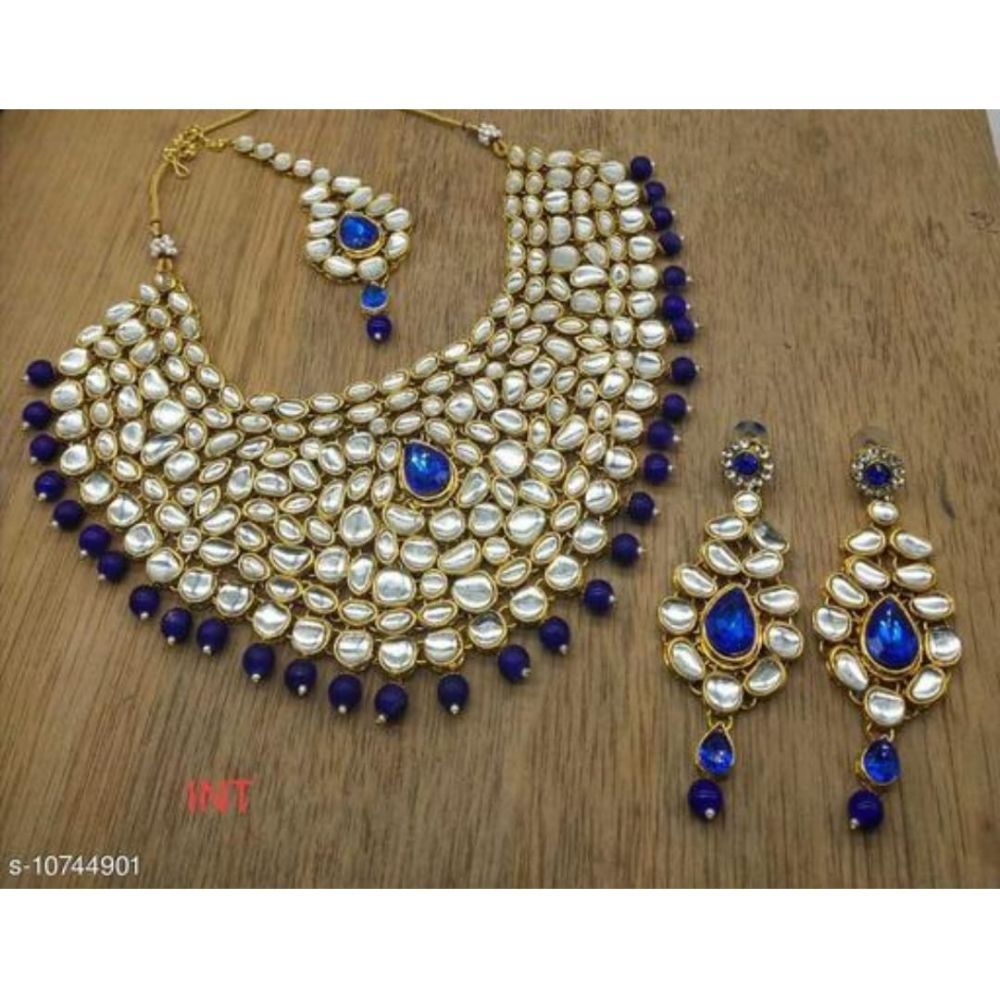 Akruti Collection Gold Plated Kundan & Beads Necklace Set