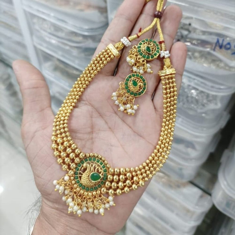 Akruti Collection Gold Plated Pota Stone Necklace Set