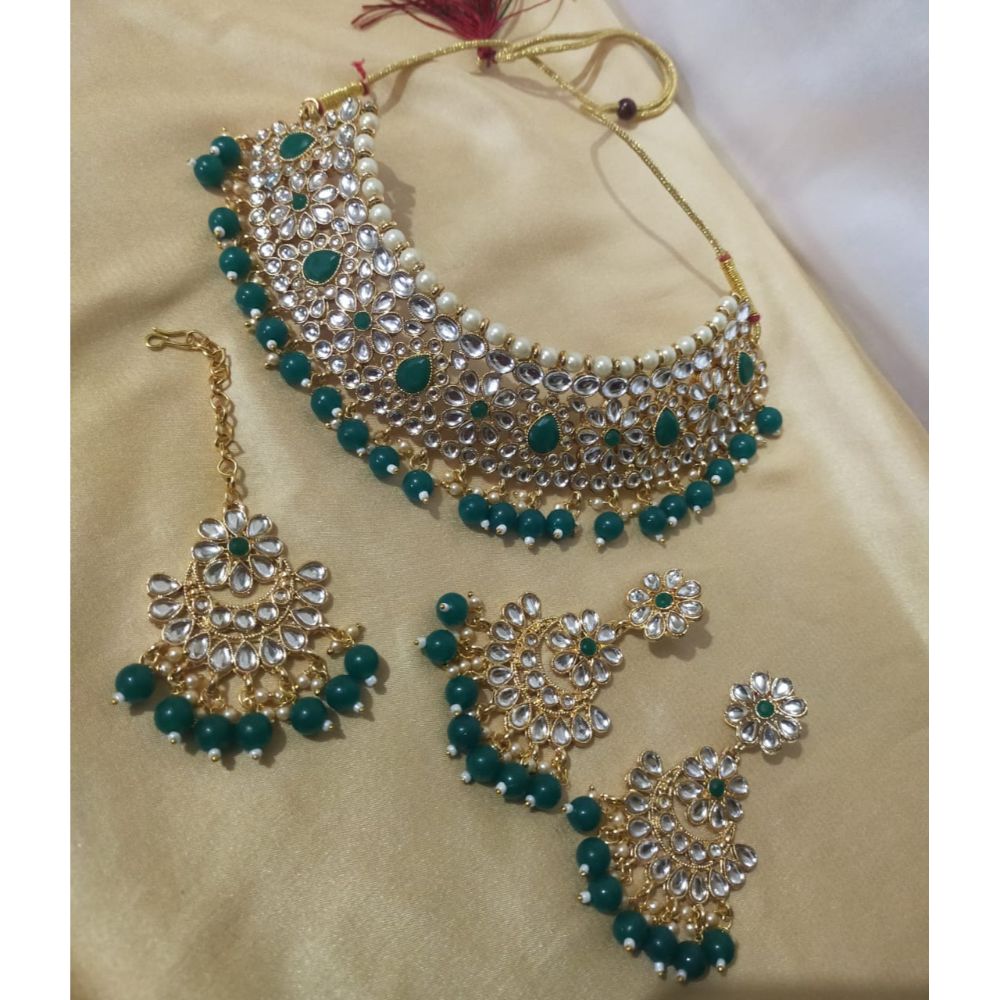 Akruti Collection Gold Plated Kundan & Beads Choker Necklace Set