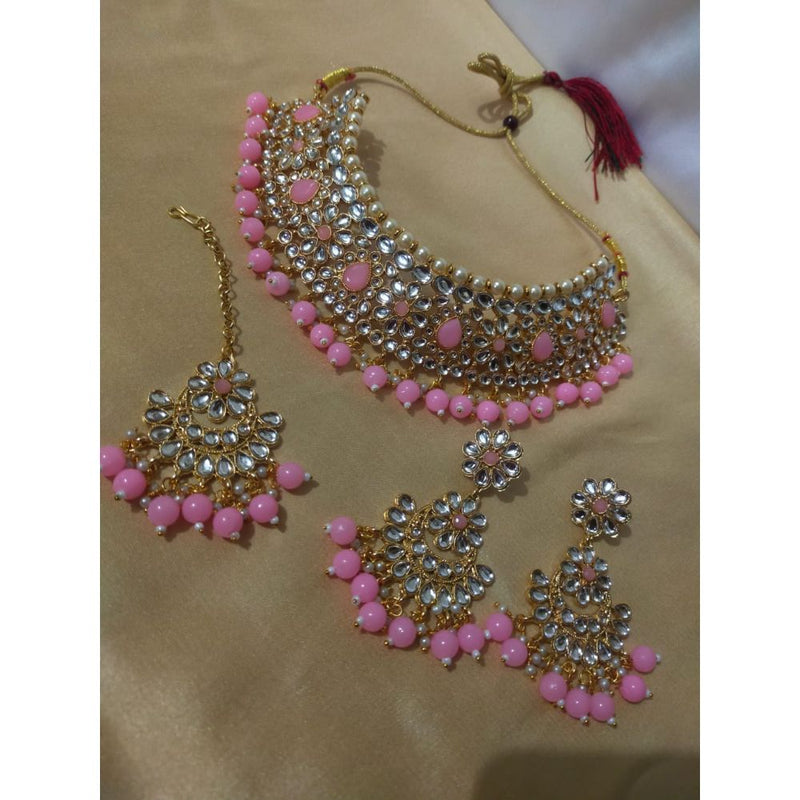 Akruti Collection Gold Plated Kundan & Beads Choker Necklace Set