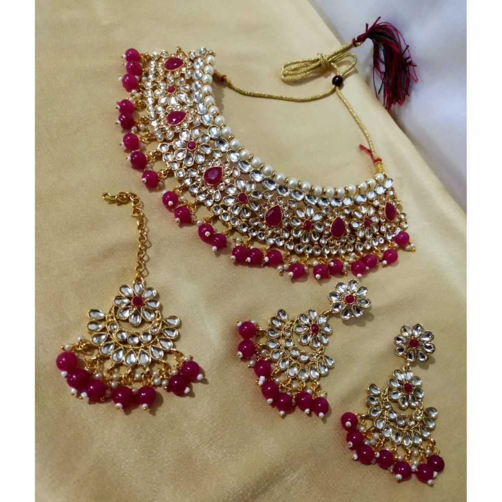 Akruti Collection Gold Plated Kundan & Beads Choker Necklace Set