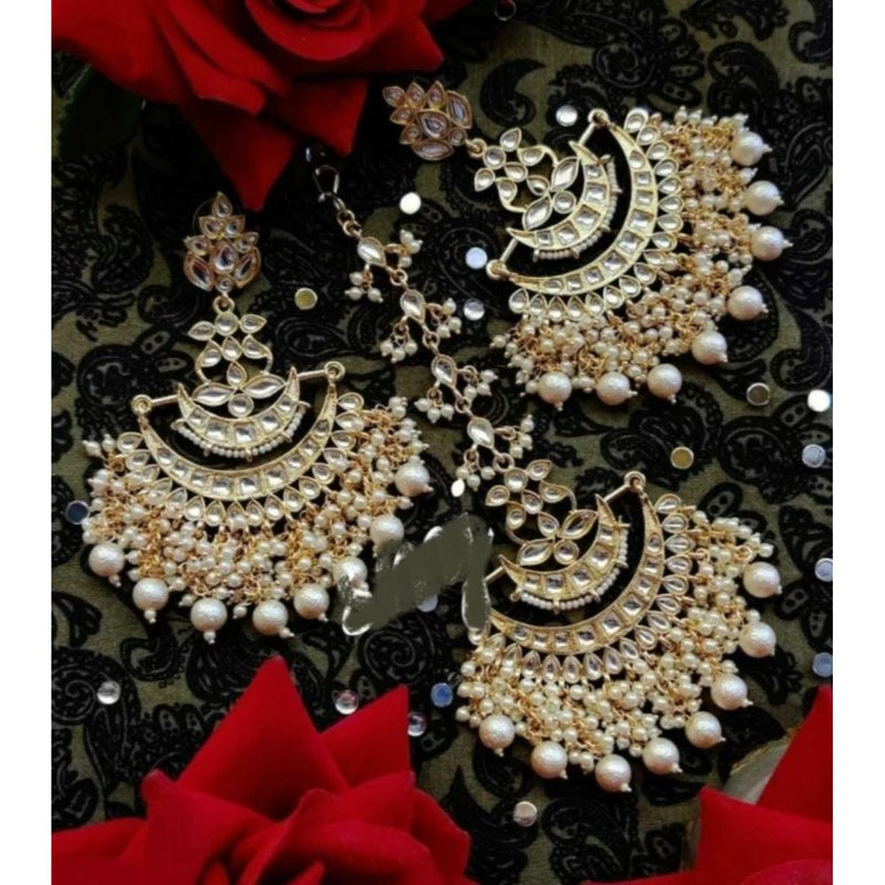 Akruti Collection Gold Plated Dangler Earrings With Maangtikka