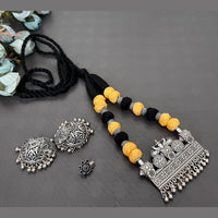 Akruti Collection Oxidised long Necklace Set With Nose Pin