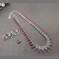 Akruti Collection Oxidised Plated Long Necklace Set With Nose Pin