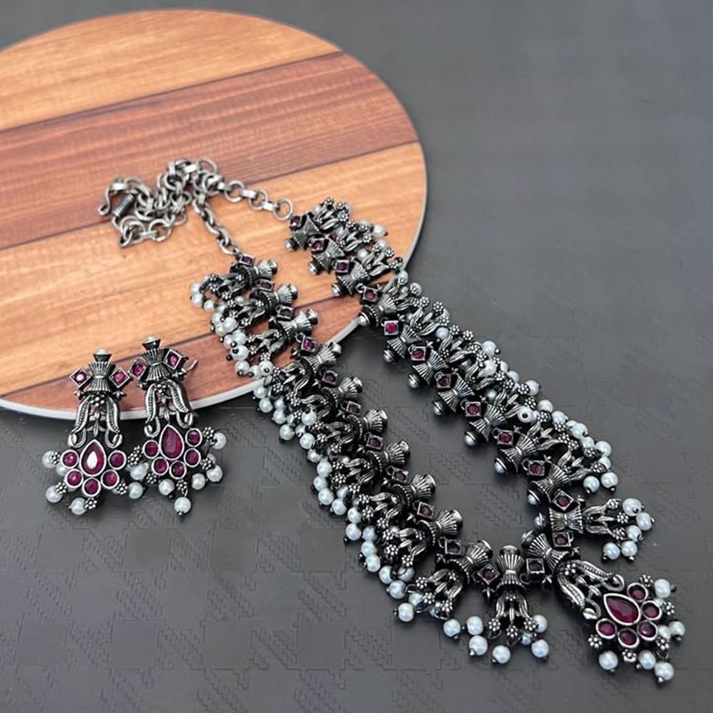 Akruti Collection Oxidised Plated Long Necklace Set