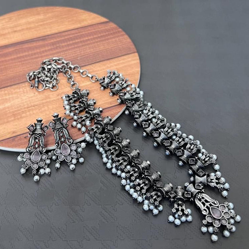 Akruti Collection Oxidised Plated Long Necklace Set