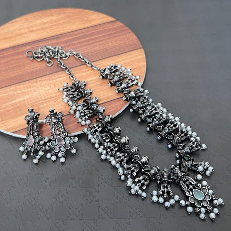 Akruti Collection Oxidised Plated Long Necklace Set