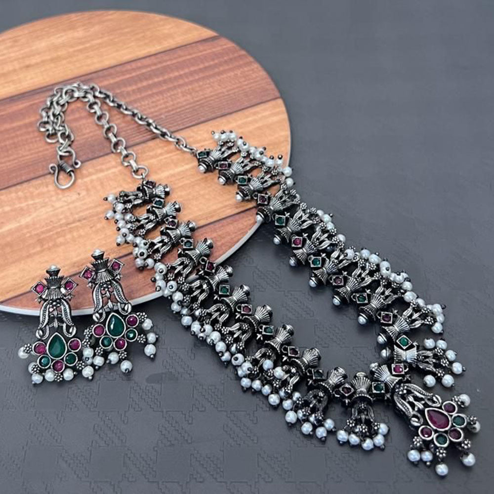 Akruti Collection Oxidised Plated Long Necklace Set