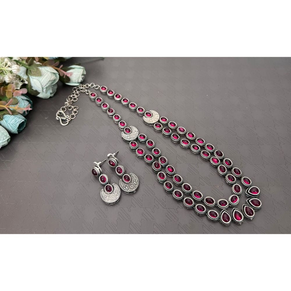 Akruti Collection Oxidised Plated Long Necklace Set