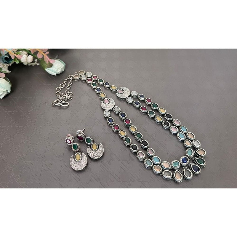 Akruti Collection Oxidised Plated Long Necklace Set