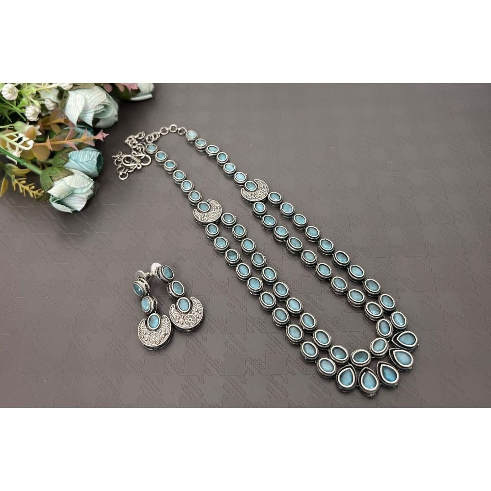 Akruti Collection Oxidised Plated Long Necklace Set