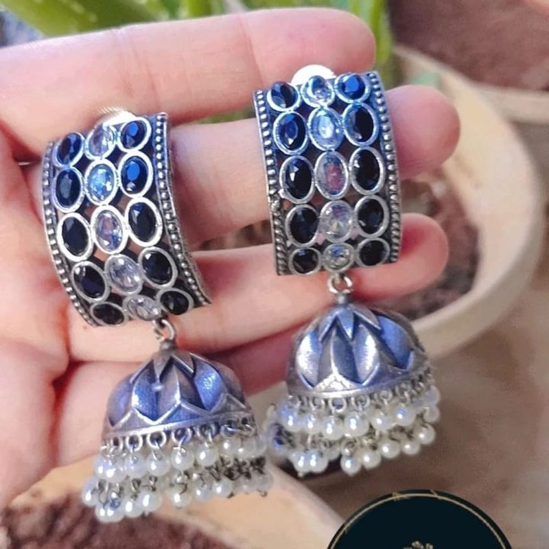 Akruti Collection Oxidised Plated Jhumki Earrings