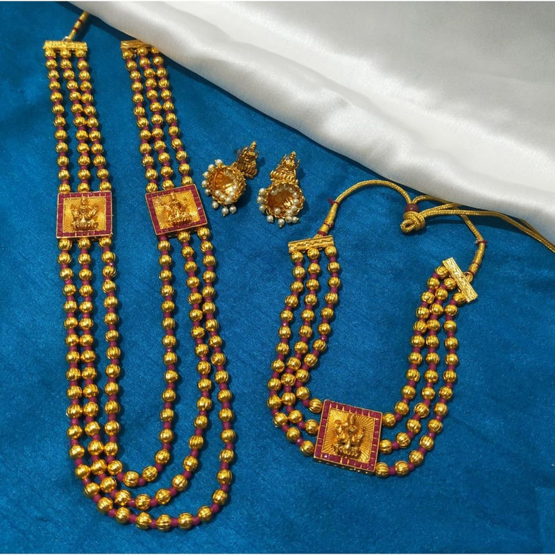 Akruti Collection Gold Plated Temple Necklace Combo Set